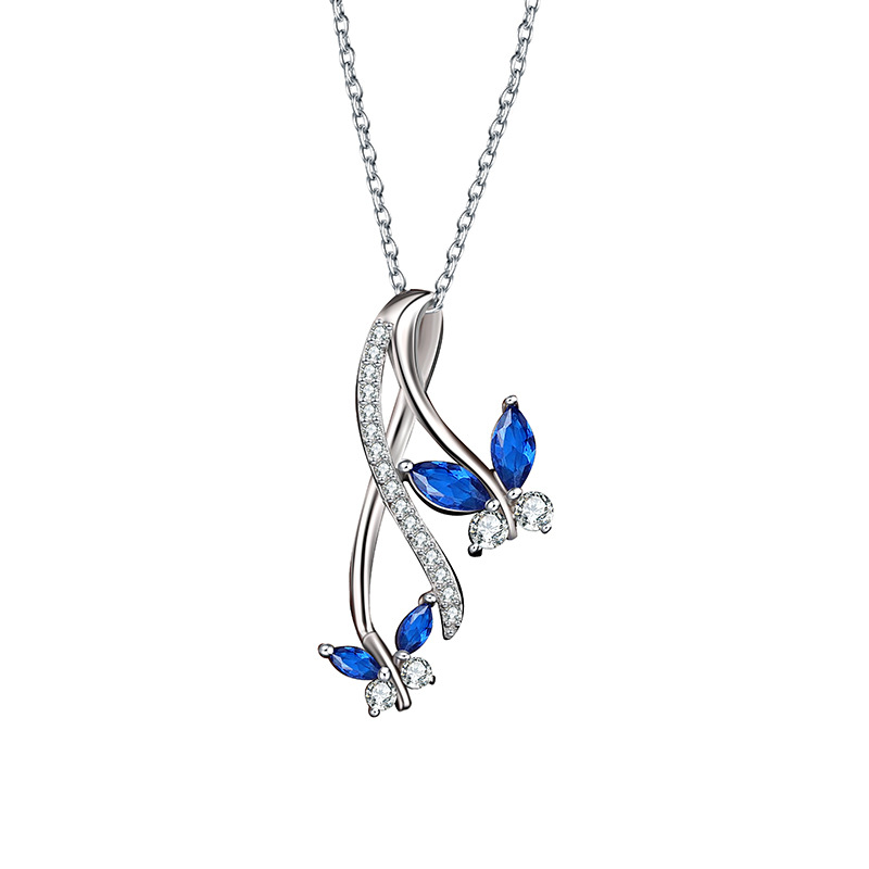 Collar colgante de mariposa de circonita azul con incrustaciones de plata de ley 925 para mujer, diseño de nicho de lujo ligero, cadena de clavícula de todo fósforo de alta gama