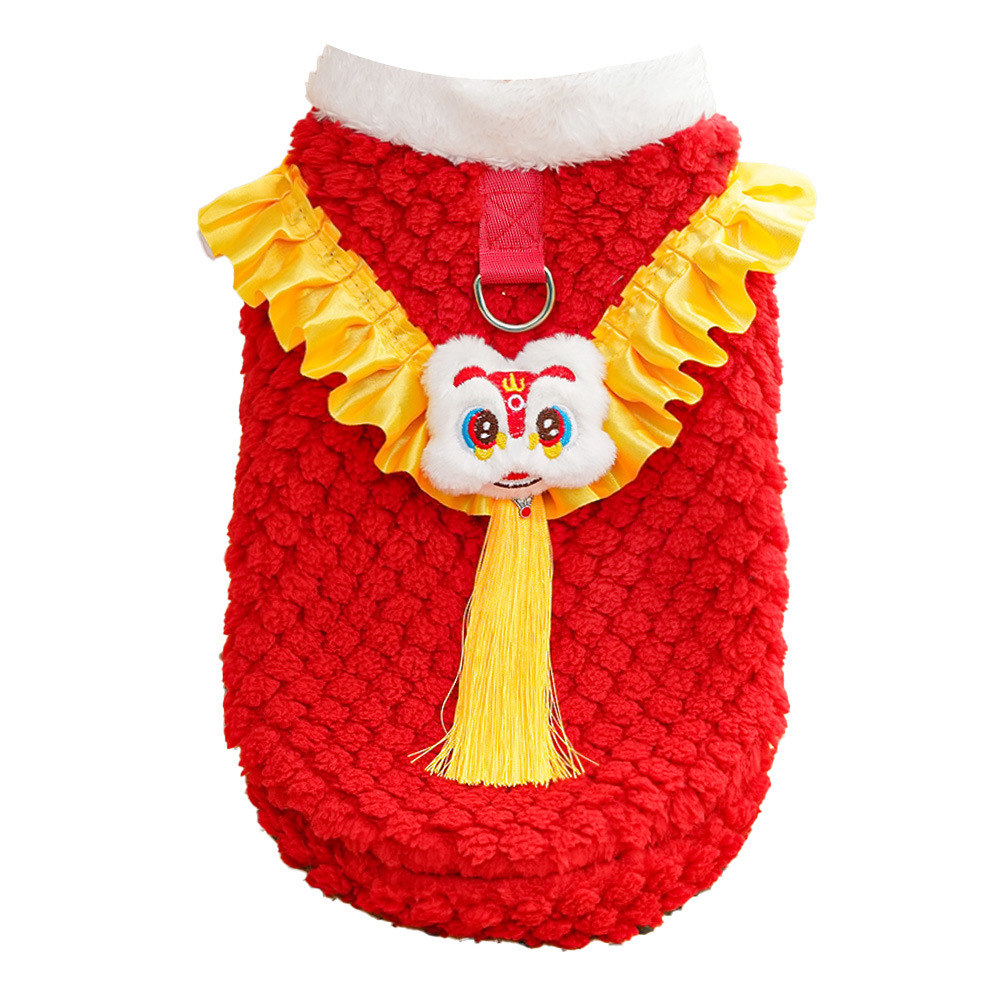 Año Nuevo Lión de estilo nacional más peluche mascotas cálidas ropa de perro gato peluche ropa de perro Tang