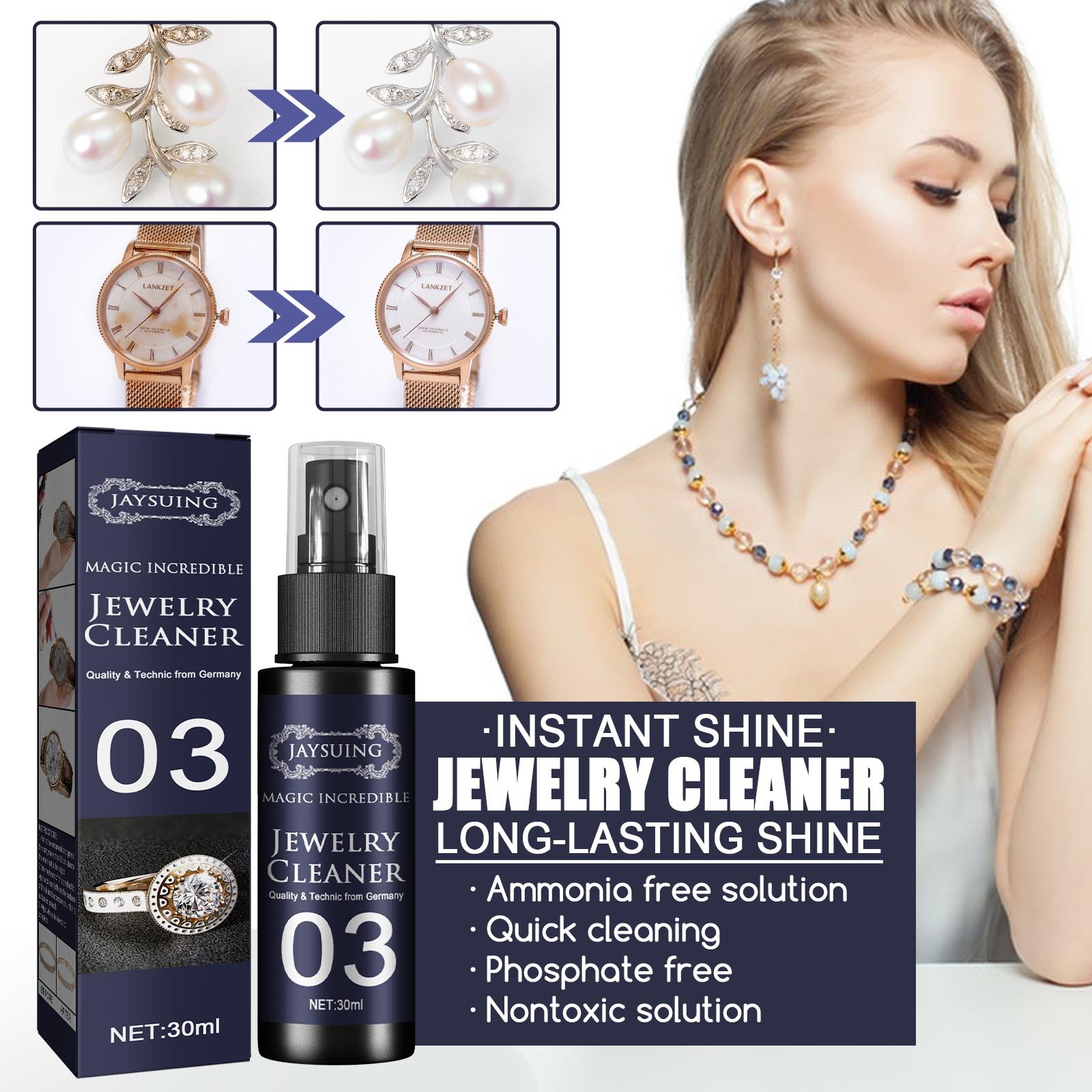 Jaysuing Jewelry Cleaner Cleaning and Decontamination Dial Maintenance Spray Gold Watch Diamond Ring Cleaning
