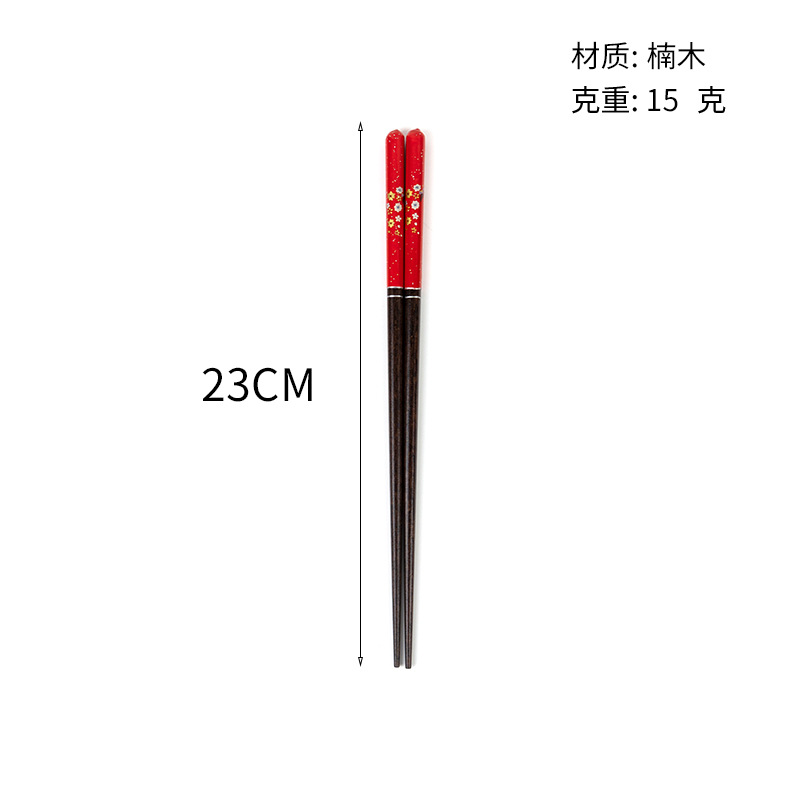 Net Red Creative Estilo japonés Mango de laca Palillos portátiles de madera Cuchara Vajilla de madera Juego de cinco piezas Palillos turísticos Bolsa de tela ecológica