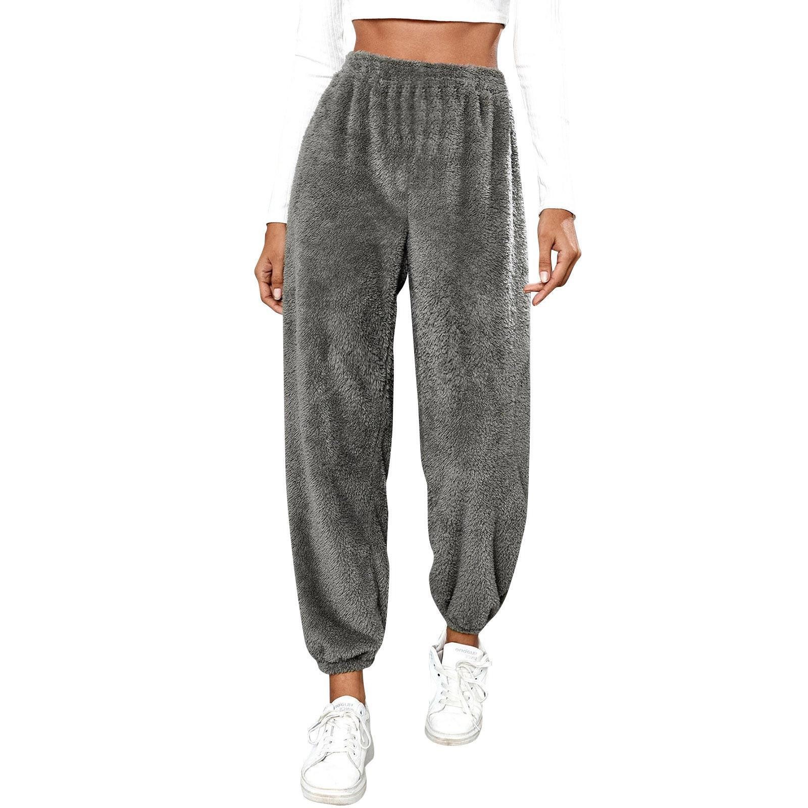 2023 Ropa de mujer transfronteriza europea y americana Amazon AliExpress casual versátil color sólido pantalones largos de mujer pantalones deportivos de lana temperamento