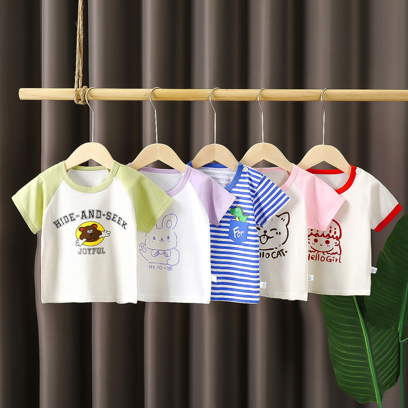 Children's Pure Cotton Short-Sleeved T-Shirt Girls Summer Clothes Baby Summer Kidsren's Clothes New Boys' Tops Dropshipping