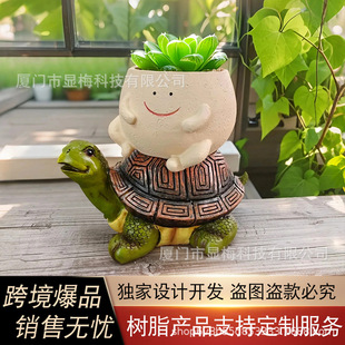 Turtle-Shaped Succulent Flower Pot for Office or Study Decoration, Creative and Cute Green Plant Ornament, Popular Cross-Border Item