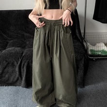 大码2-300斤美式抽绳工装裤女夏季胖mm宽松嘻哈街头休闲裤灯笼裤