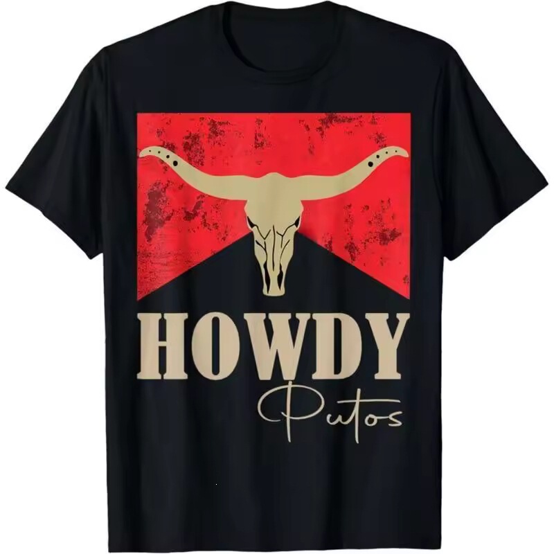 Cross-Border European and American Trendy Pattern Men's Denim Short-Sleeve T-Shirt, Friend T-Shirt, European and American Bull Trend 	 Men's Short-Sleeved T-Shirt