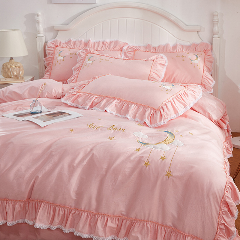 E0PB批发四件套全棉纯棉100少女心床单结婚粉色被套床上用品公主