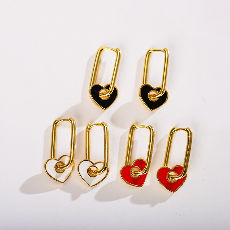 Stone-Free Inlay Material Drop Earrings Classification 1 Pair Fashion Heart Shape Stainless Steel Polishing Enamel Drop Earrings