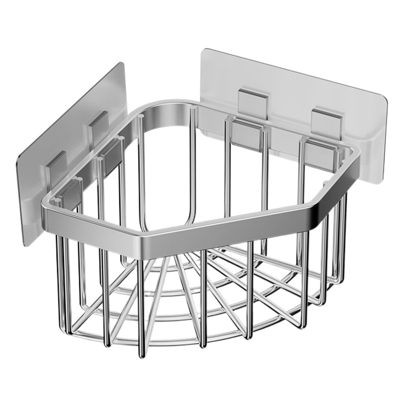 Fregadero de cocina de acero inoxidable esquina cesta de almacenamiento de esponja baño estante de almacenamiento sin clavos estante de drenaje sin punzonado triángulo
