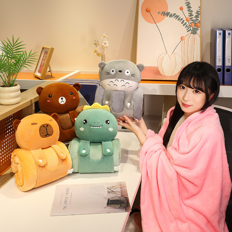 Cartoon Cute Animal 3D Roll-Up Blanket Sofa Office Nap Pillow Blanket Car Rest Shawl Blanket Dual-Use