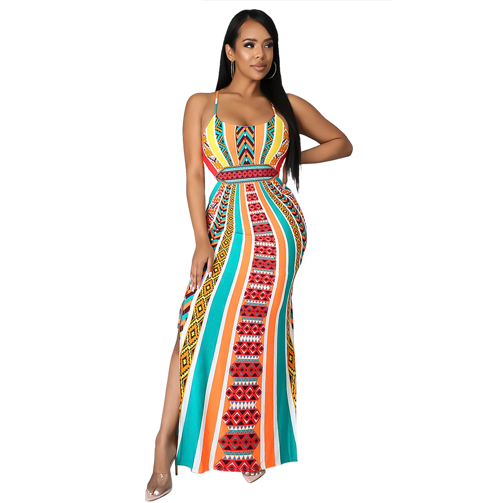 Sexy Sling Digital Print Long Dress NSCYF68255