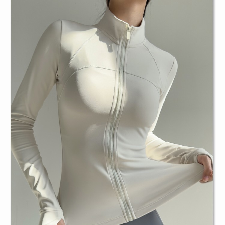 Chaqueta deportiva de otoño y invierno de cuello vertical de mujer chaqueta de fitness pantalones de entrenamiento de entrenamiento de corrida de la mañana de red red de goma delgada ropa de yoga con cremallera