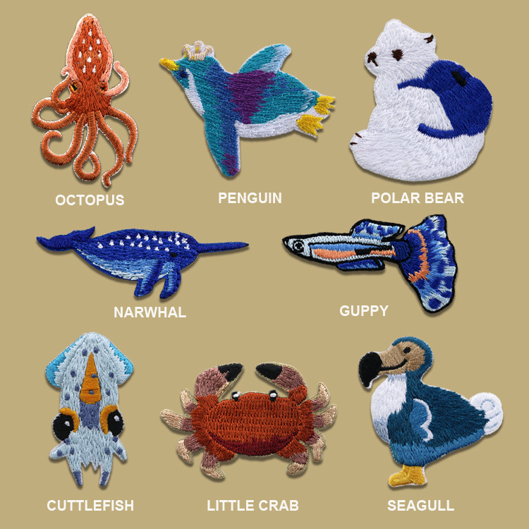 Embroidered Small Mammoth Narwhal Animal Cute Cloth Sticker Self-Adhesive Mobile Phone Case Bag Clothing Decoration Patch Sticker