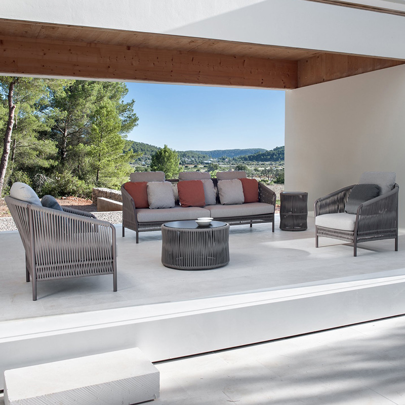 Sofá de exterior para villa, patio, terraza, sala de estar, muebles de ratán para jardín, balcón, conjunto de sofá y mesa de café