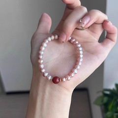 【珍珠红韵】朱砂红珍珠串珠手链女款新中式弹力手串精致
