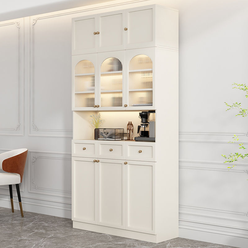 Cream Style Solid Wood Sideboard Kitchen Living Room Integrated Storage Cabinet Wall Restaurant Wine Cabinet Multifunctional Cabinet Storage Cabinet