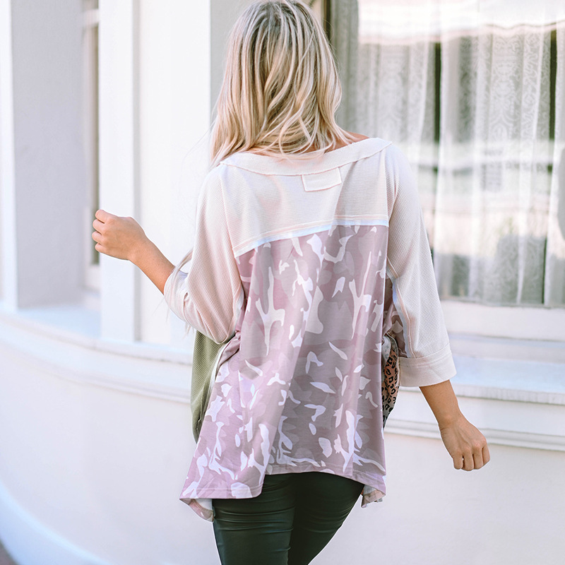 Suéter de las mujeres delgadas flojas ocasionales europeas y americanas de las mujeres Shiying otoño manga tres cuartos contraste color Jersey