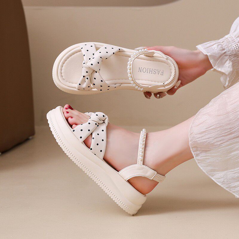 Sandalias de punto de onda de alta calidad de fondo grueso para mujeres de verano 2026 nuevo vestido con faldas de chicas sandalias de lazo de arco