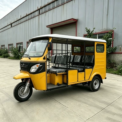 Large-space fuel-powered passenger tricycle taxi with multi-seater rainproof cabin and powerful engine, suitable for rural areas in Africa (Sərnişin üçtəkərli motosikllar)