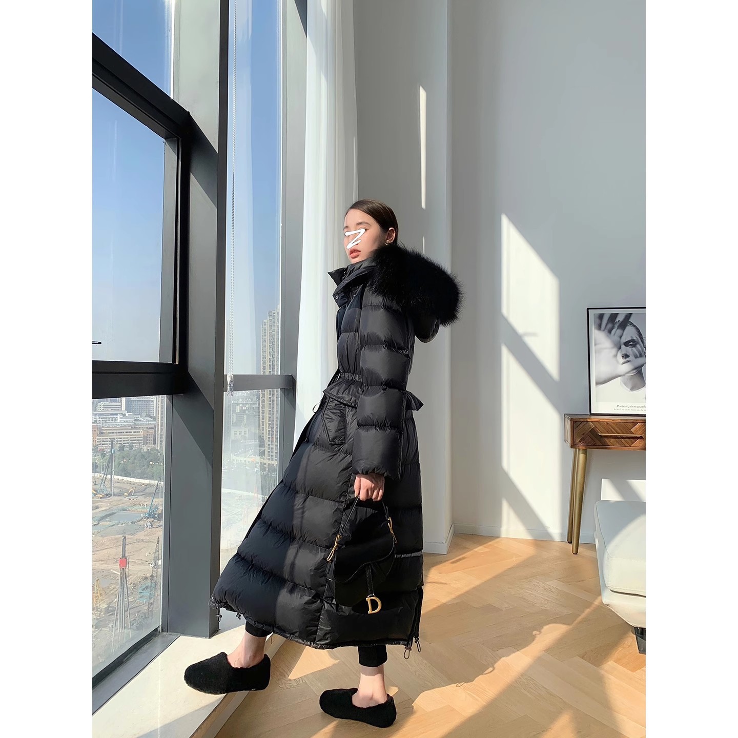 Nuevo Abrigo Negro 2024, Chaqueta de Plumón Desmontable Estilo Largo, Chaqueta de Plumón Blanca Popular de este Año para Mujer, Invierno 2