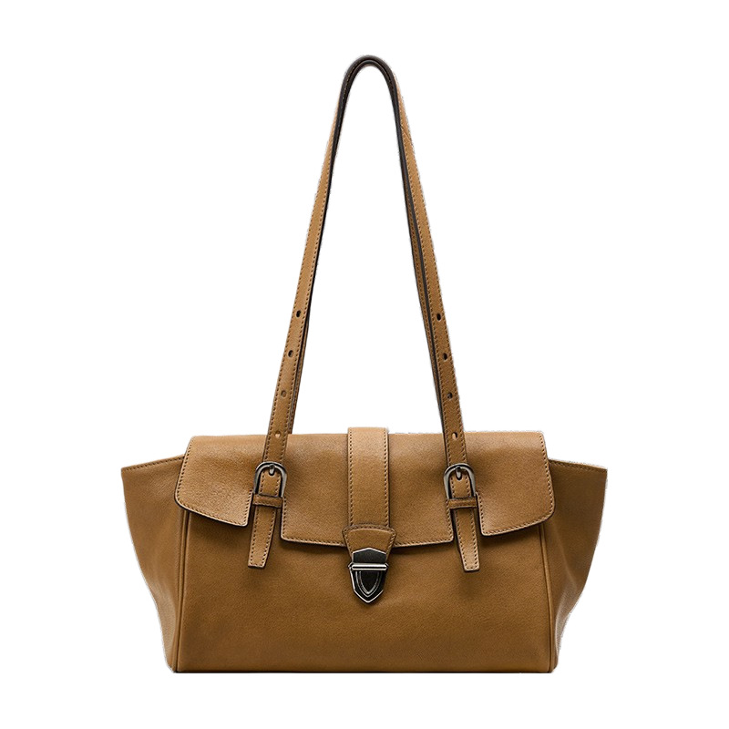 Vegetable-Tanned Sheepskin Baguette Briefcase For Women - Casual Professional Commuter Handbag & Shoulder Bag - Thumbnail 8