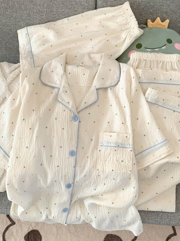 Cute and Soft Women's Pajamas for Spring and Summer, Cloud Cotton Silk Short-Sleeve, Large Size, Loose-Fitting Home Wear Three-Piece Set Cute and Soft Women's Pajamas for Spring and Summer, Cloud Cotton Silk Short-Sleeve, Large Size, Loose-Fitting Home Wear Three-Piece Set