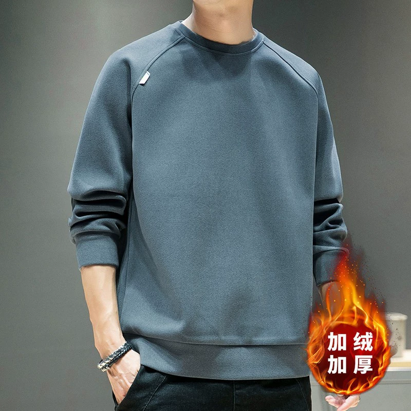 De Rong осенне-зимний свитер Чжуншань, Мужская утолщенная Базовая рубашка на флисовой подкладке, Осенний пуловер с круглым вырезом, повседневная одежда