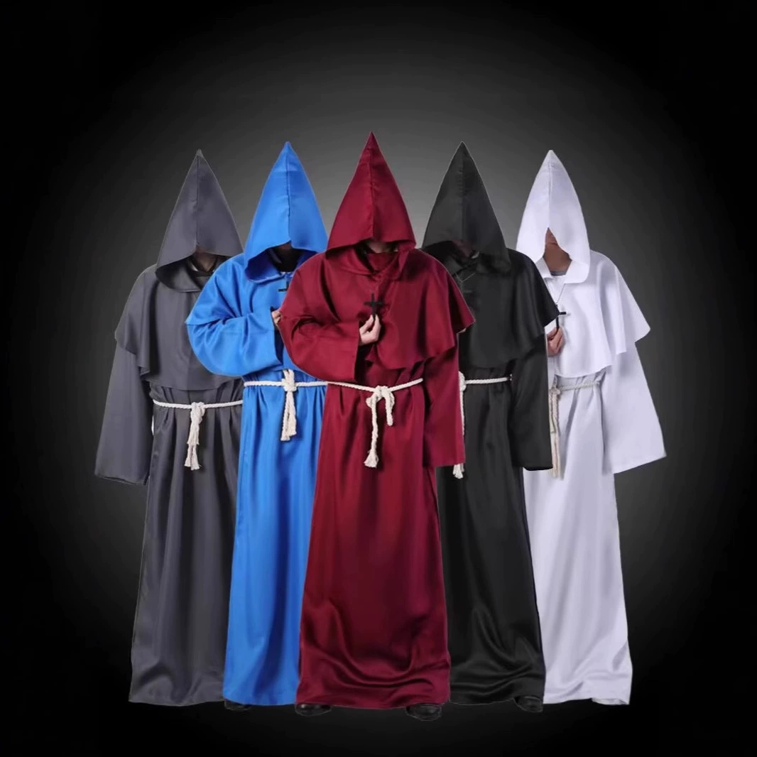 Косплей на Хэллоуин, средневековый плащ, костюм монаха, костюм мага, монаха, ряса священника, плащ с капюшоном