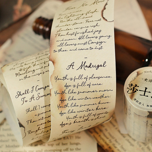 Letter Lover's Tape Epic Symphony Series Retro Literary Poet Text Poetry Notebook Material Sticker