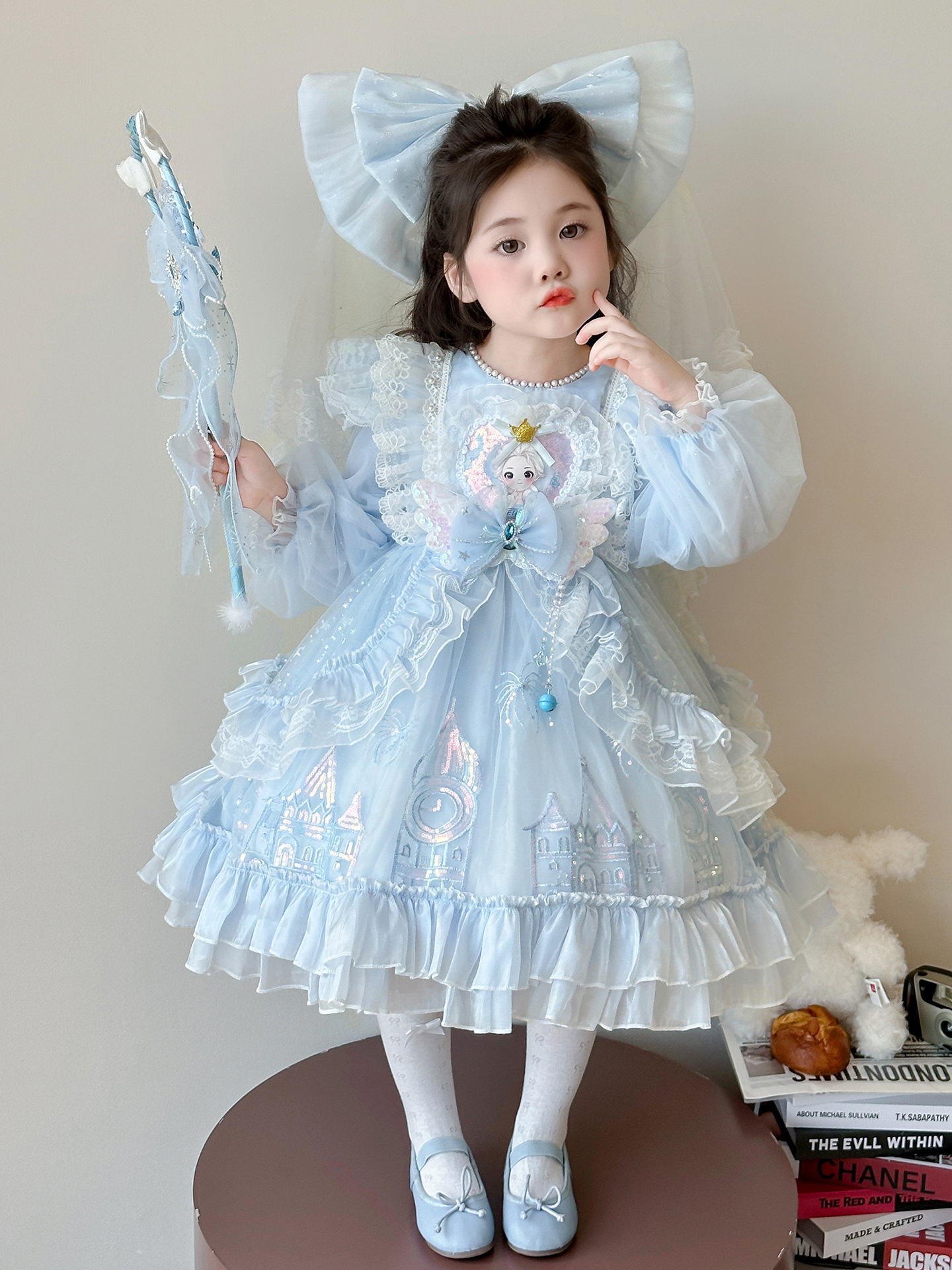 Vestido de niña primavera y otoño 2025 nuevo estilo de niños de dibujos animados de estilo occidental vestido de otoño de bebé moda vestido de pastel Lolita