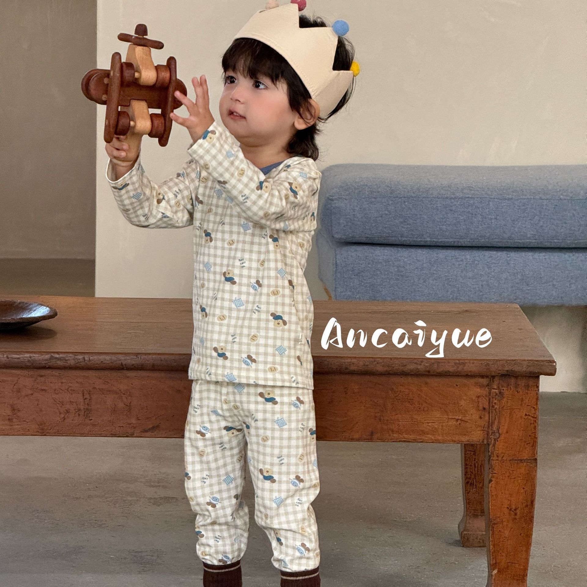 New Pure Cotton Seamless Lycra Children's Home Wear Set for Boys and Girls, Class a Cartoon Thermal Underwear Pajama Set