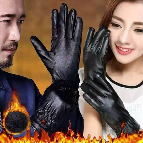 Leather Gloves Men's Winter Cycling Velvet Thickeneded Warm Windproof Waterproof Touch Screen Winter Motorcycle Cycling Gloves