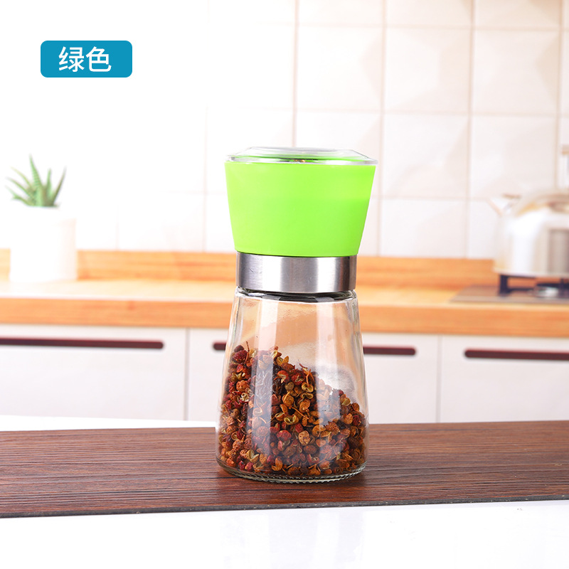 Molinillo de vidrio Cónico manual de pimienta Molinillo de sal gruesa Botella de molienda manual portátil