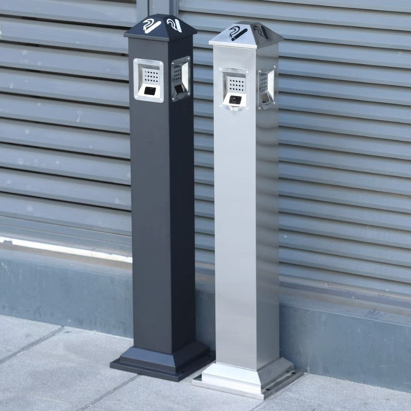 Cenicero vertical al aire libre piso fijo de acero inoxidable Cenicero columna de soporte de cigarrillos titular de cigarrillos colector