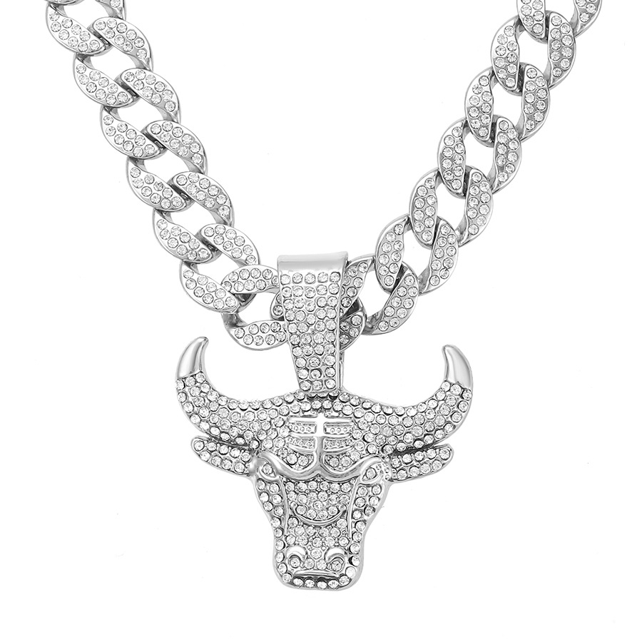Hip Hop Exaggerated Animal Bull Head Pendant Street Rap Style Personalized Full Diamond Jewelry 15mm Watch Buckle Cuban_voghion.com