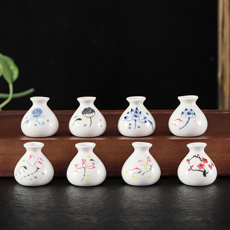 Mini Ceramic Hand-painted Vase Rich Flower Photo Frame Decorative Bottle Hydroponic Green Plant Small Flower Toothpick Small Jar