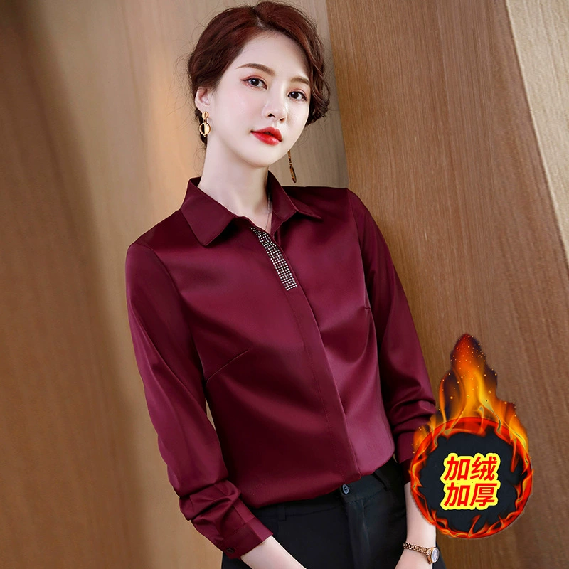 Красная утепленная рубашка на флисе для женщин, стильный профессиональный топ с дизайнерским акцентом, осенне-зимняя коллекция 2025, офисная рубашка, рабочая одежда