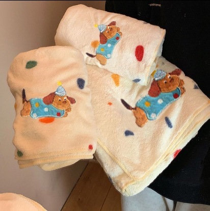 ダックスフント柄バスタオルセット、毛抜けにくい、柔らかいコーラルベルベットのバスキャップ、女の子の家庭用、吸水性のあるヘアタオル|undefined