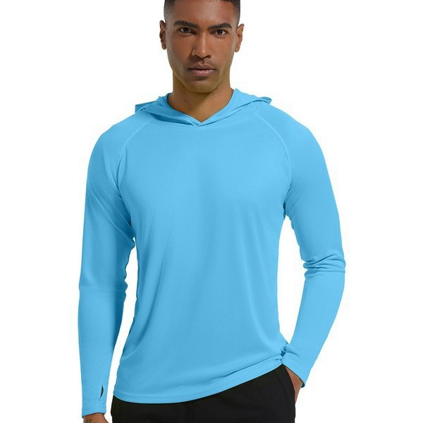 Cross-Border Men's Summer Anti-Uv Hooded Yoga Slim Sun Protection Outdoor Beach Hiking and Mountaineering Upf50+