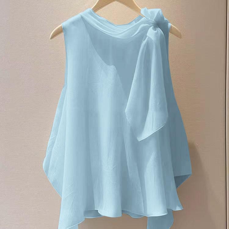 ユニークで美しい、ハイエンドでシックなフレンチトップレッドノースリーブシャツ2025新しい女性の夏|undefined