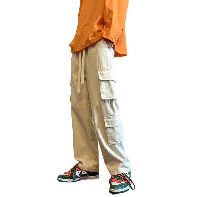 멀티포켓 기능성 남성용 오버올, 루즈한 스트레이트 팬츠, 핸섬한 트렌디 브랜드 인스 초인기 아메리칸 하이스트리트 캐주얼 팬츠