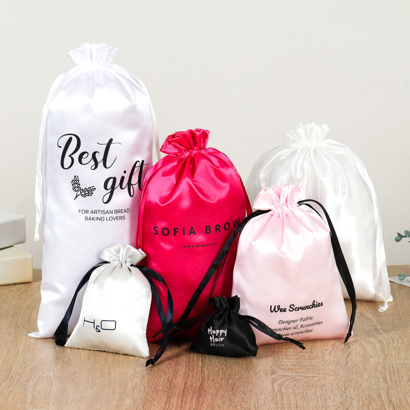 Customized Satin Bag Wig Bag Satin Bundle Flap Pocket Pants Smooth Silk Bag Intimates Shoe Packaging Satin Bag