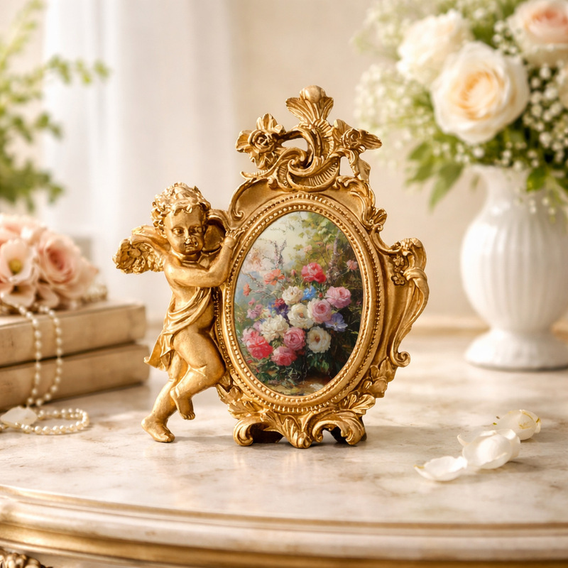 European-Style Golden Angel Resin Photo Frame Picture Frame Tabletop Relief Carving Creative Wall Hanging Wedding Celebration Restaurant Photo Frame