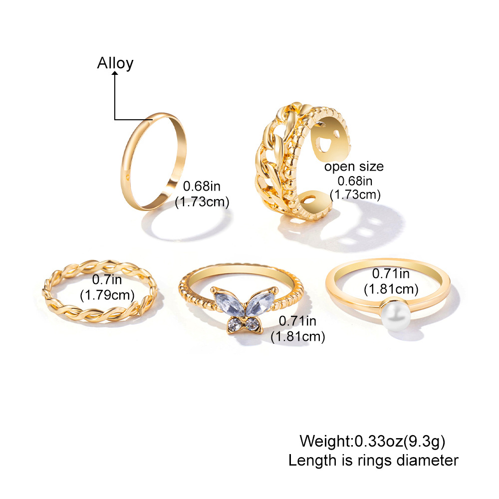1 Set Sweet Geometric Alloy Plating Artificial Crystal Artificial Pearls Womenu0027S Rings