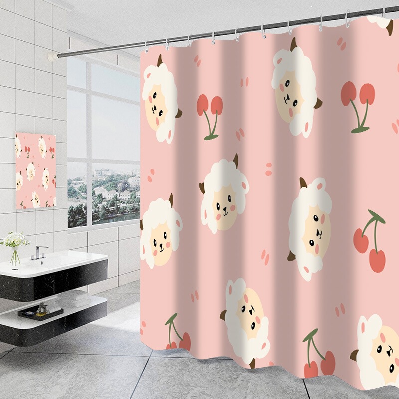 Digital-printed, thickened polyester cartoon shower curtain fabric. Wholesale of waterproof and mildew-resistant cartoon shower curtains for cross-border e-commerce