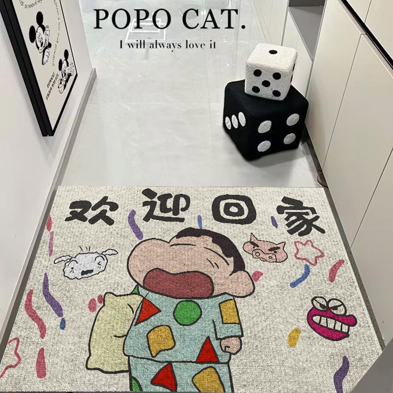 Crayon Shin-Chan Entrance Door Mat, Dirt-Resistant Foyer Mat, Velvet, Customizable, Easy to Maintain, Non-Slip