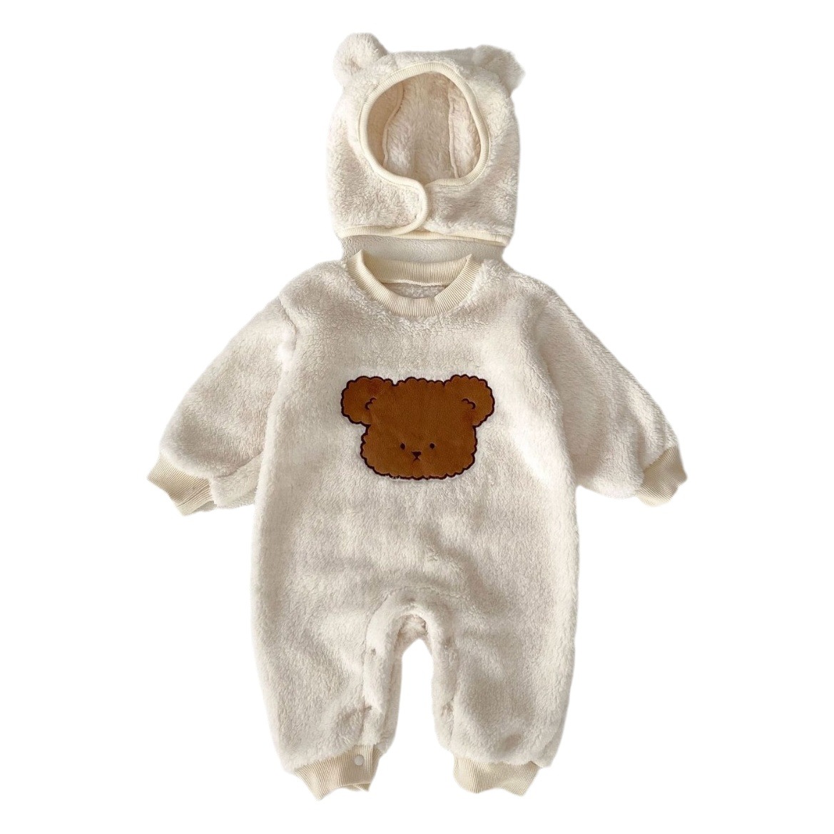 Invierno Internet celebridad bebé mono forro polar forrado de manga larga vaina lindo bebé oso de peluche modelado mameluco