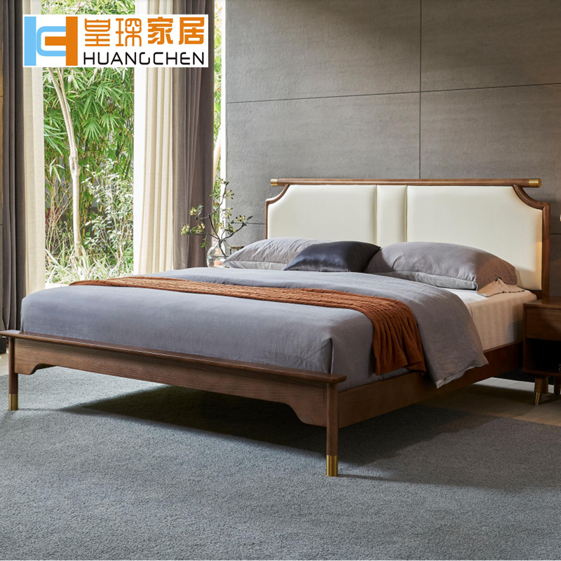 Emperor Chen Nordic Bed Shrahwax Solid Wood Bed Master bedroom Simple Furniture Double Bed Bed Bed Bed Soft Pack Light Luxury Bed