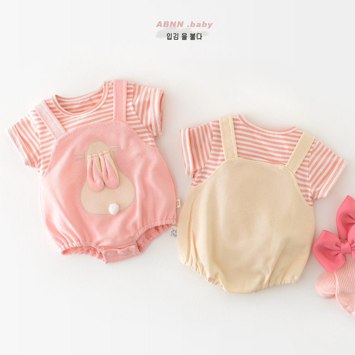 Born Summer Jumpsuit For Girls,Little Rabbit Bag,Fake Two-piece Baby Girl In The Year Of The Rabbit,Cotton Harem,Thin Section