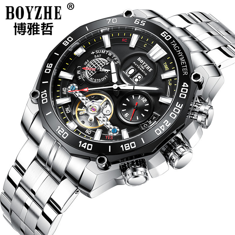 BOYZHE Large Dial Mechanical Watch Multifunctional Automatic Mechanical Watch Waterproof Men's Watch Explosive Men's Watch