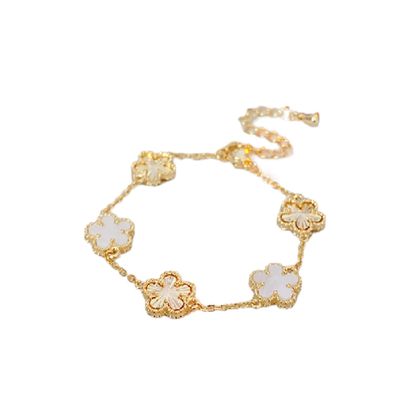 Pulsera de flor de cinco pétalos con galvanoplastia de oro real de 14K, pulsera de moda exquisita y versátil, joyería de lujo ligera de nicho para mujer